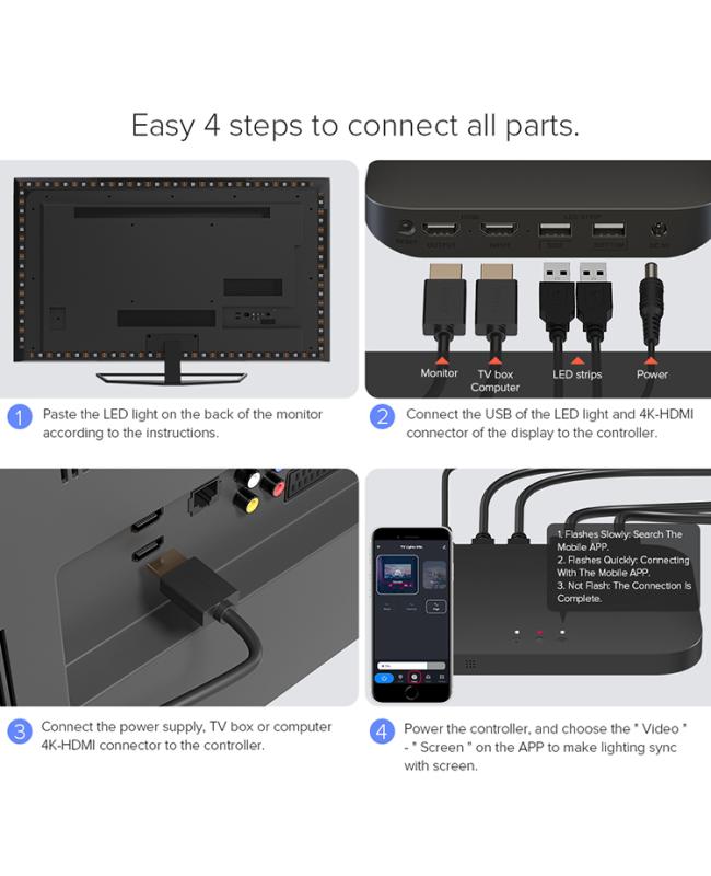 WiFi WS2812B TV Ambient Light Kit Supports Music & Voice